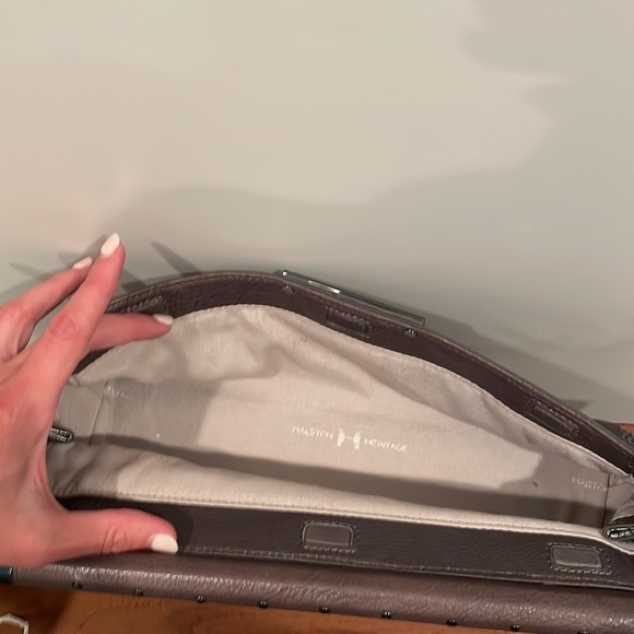 Halston heritage brown leather clutch purse bag with dust bag. - Picture 7 of 8